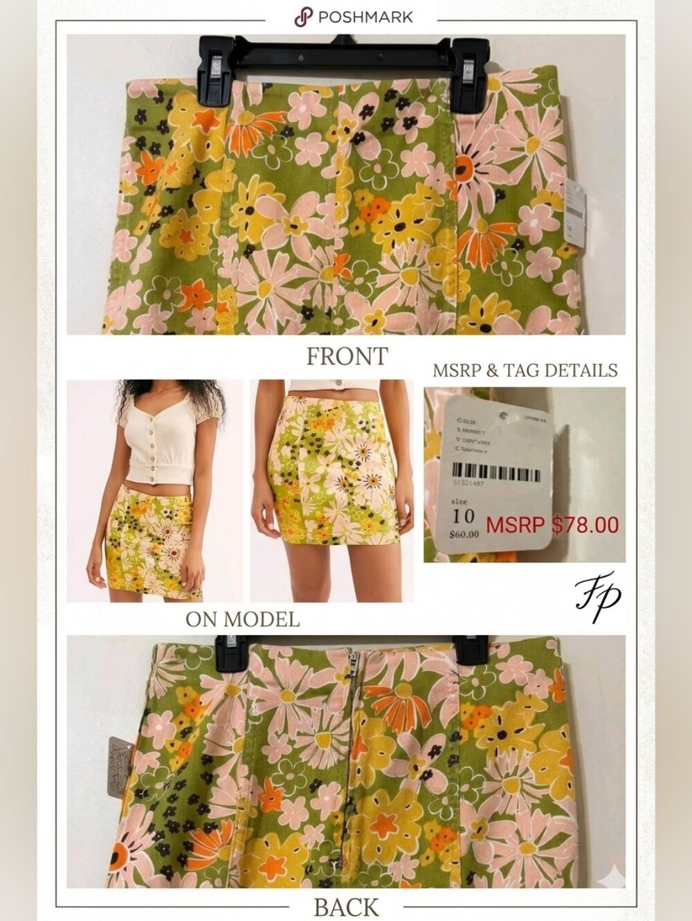 Free People We The Free Modern Femme Novelty Floral Denim Mini Skirt. - NwT